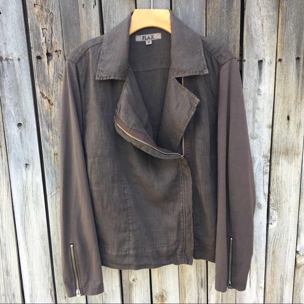 Flax Wanderlust Moto Jacket Linen Cotton Java Brown M - Picture 16 of 16